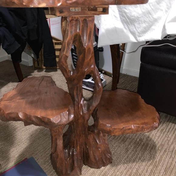 Beautiful custom3 level side table hand carved Burch wood stump. 80 years old. - Picture 2 of 14